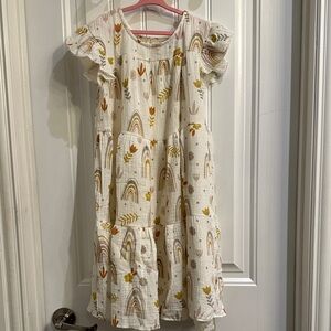 Dot Dot Smile Cream Dress with Rainbow and Floral Design